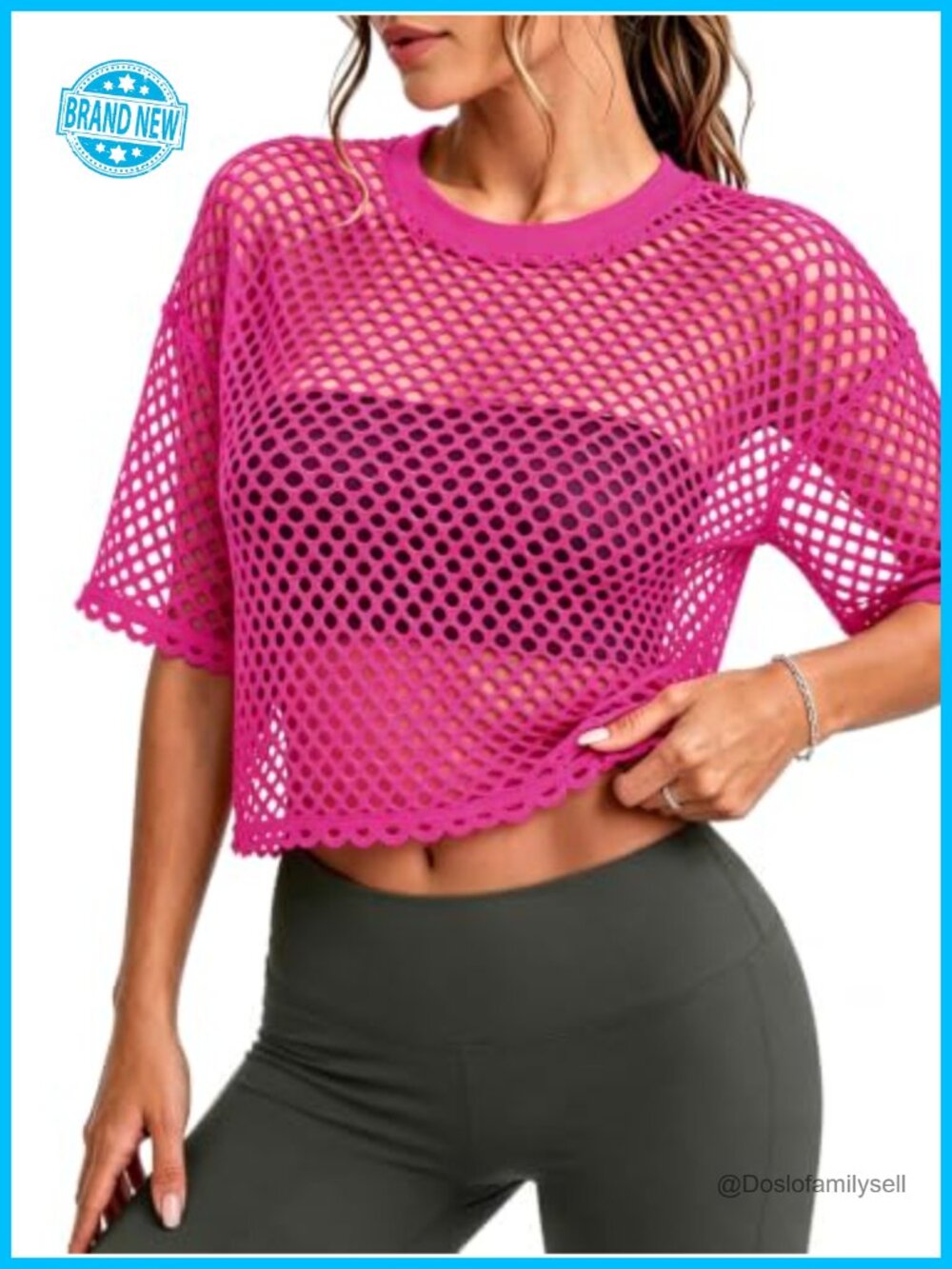 Mesh Fishnet Short Sleeve Crop Top Sheer See Through Tee